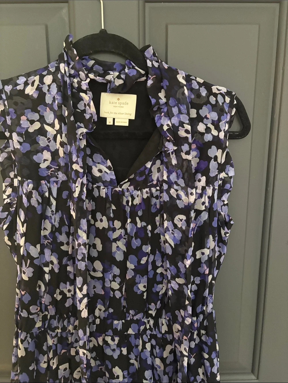 kate spade Black & Lavender Floral Sleeveless Midi Dress